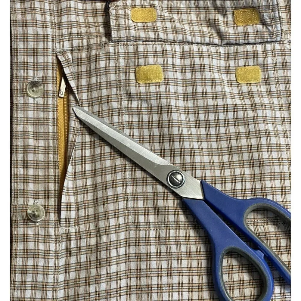 The North Face Short Sleeve Beige Plaid Shirt Hook & Loop Zip Pockets Men's Sz M